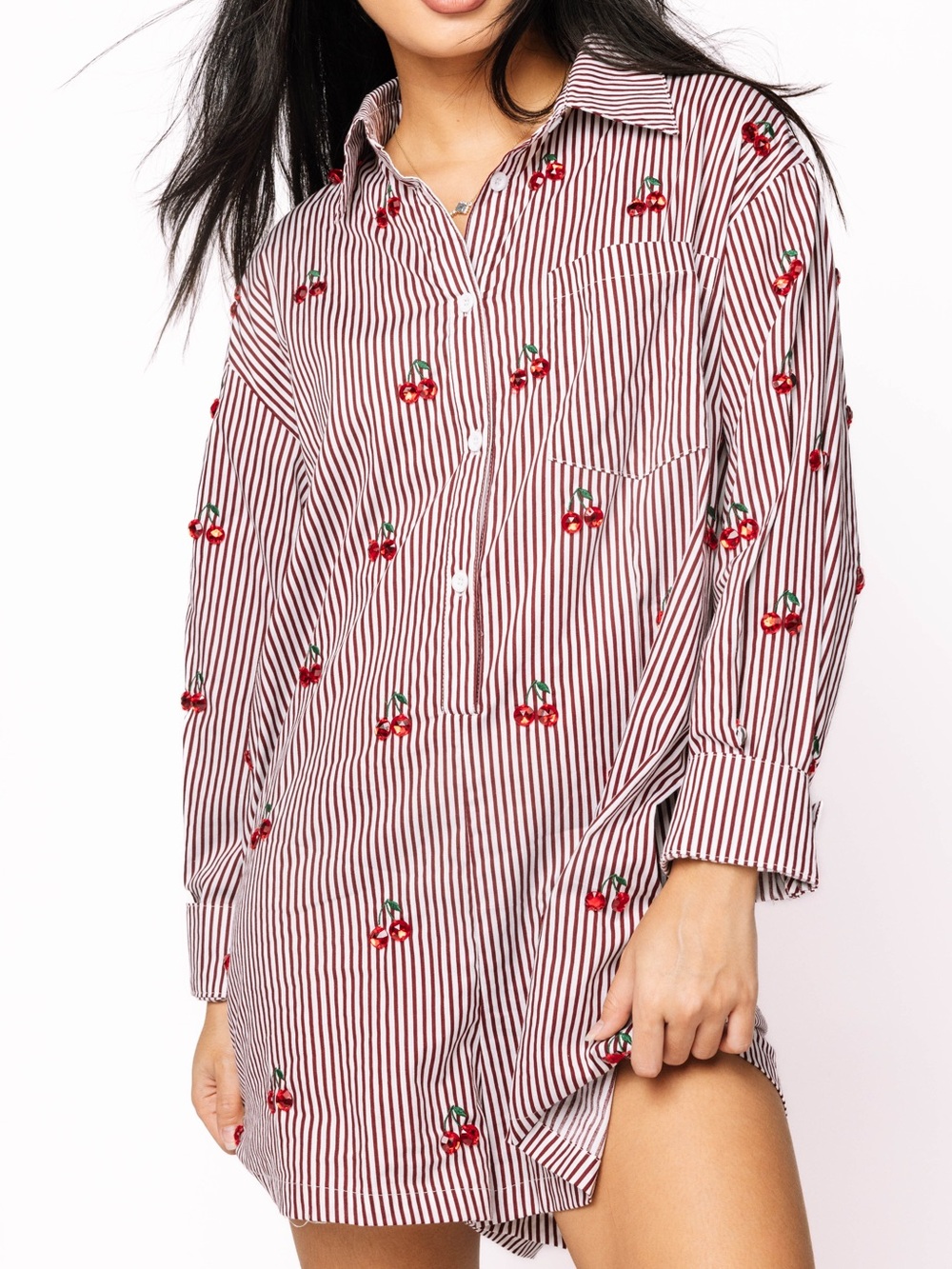 Queen of Sparkles Striped Cherry Romper